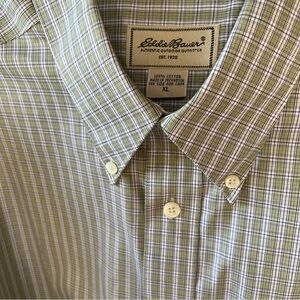 Eddie Bauer button down long sleeve green plaid shirt